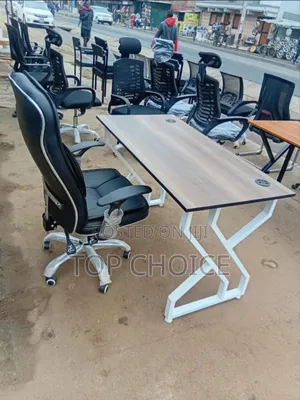 Leather Chair With Metal Frame Work-Desk