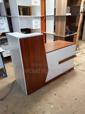 Brown and White Receptionist Desk
