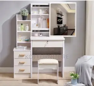 Dressers; Flowwy Classic White Vanity With Mirror and Drawers
