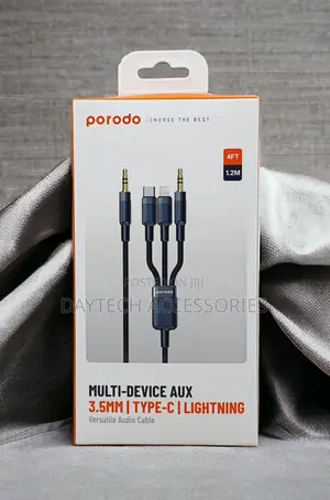 Porodo Multi-Device 3 in 1 Aux 3.5mm Type-C / Lightning Audio Cable