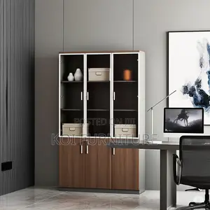 Office Cabinet; Wood Office Storage Cabinet With Clear View Doors