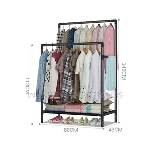 Double Pole Clothing Rack With Lower Storage Shelf for Boxes
