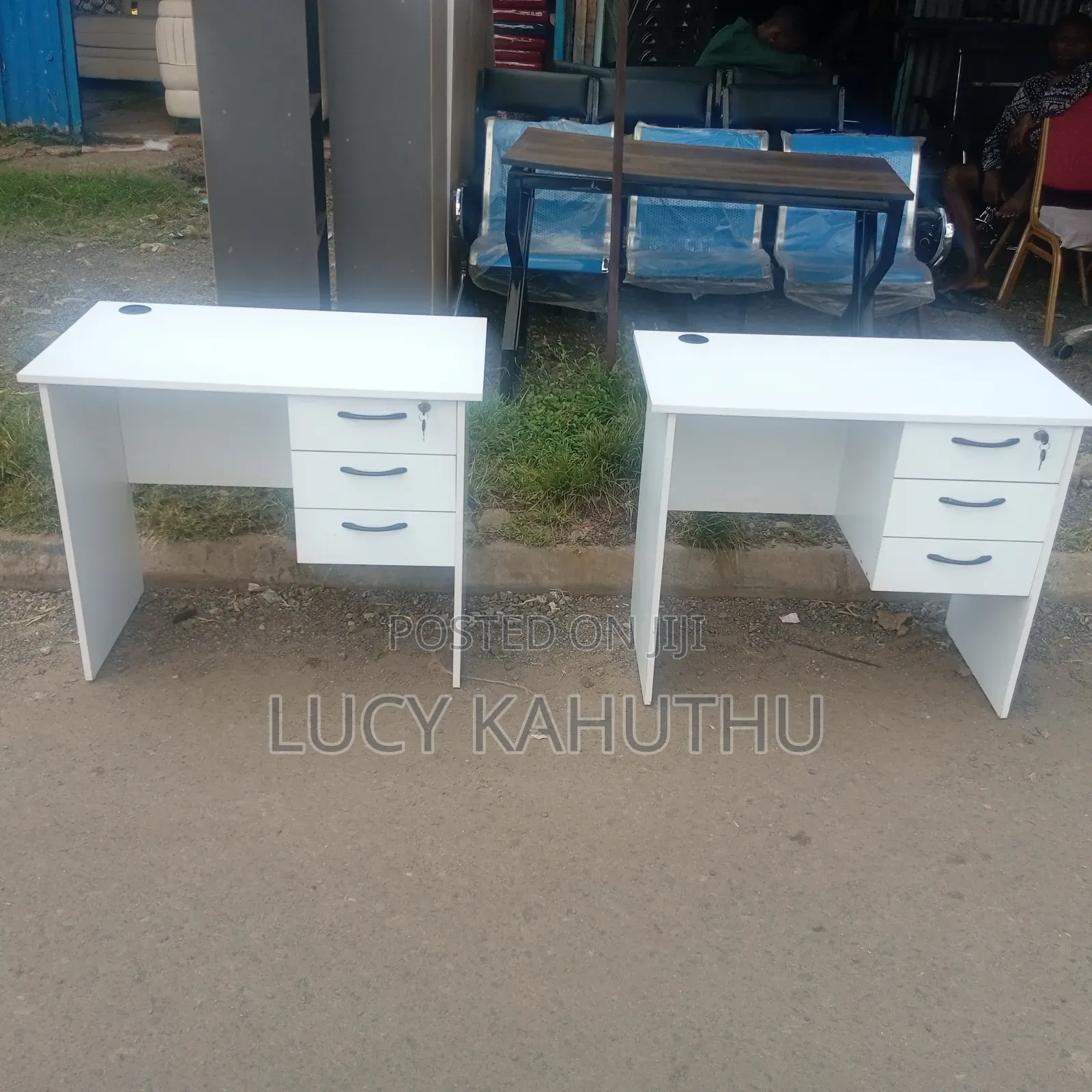 White Office Desk With Three Drawers