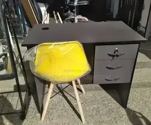 Yellow Vinyl Eames Chair With Office Desk