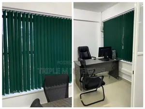 Rich Green Vertical Blinds for a Classy Workspace Look