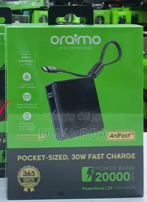 Oraimo Portable Powerbank 30w 20000mah Fast Charging