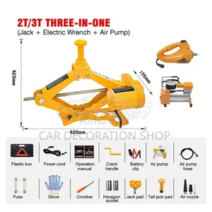 12v Electric Scissor Jack, Wrench,Pump Powered Vis Cigarette Lighter
