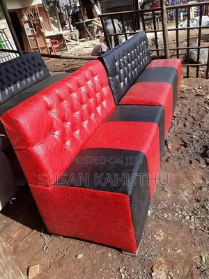 Red and Black Buttoned Lounge Couch