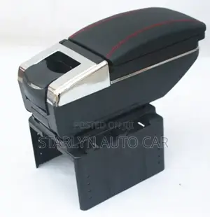 Universal Car Armrest – Sleek Black With Sporty Red Stripe
