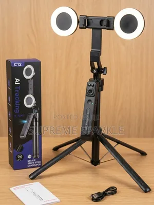 C12 Ai Tracking Selfie Stick With Dual Fill Lights.