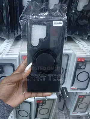 Black Faux Leather Phone a Built-in Magnetic Ring and Kickstand,