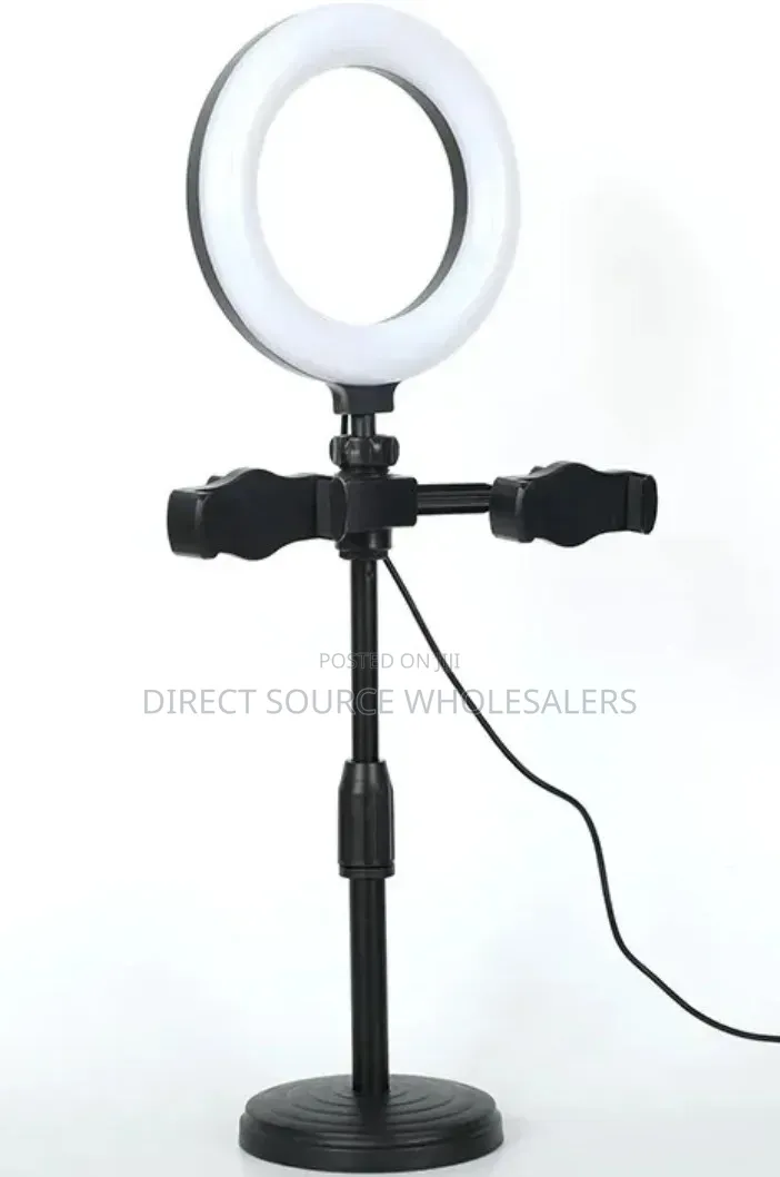 Desktop Ring Light With Dual Phone Holder Adjustable Tripod Stand