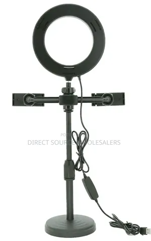 Desktop Ring Light With Dual Phone Holder Adjustable Tripod Stand