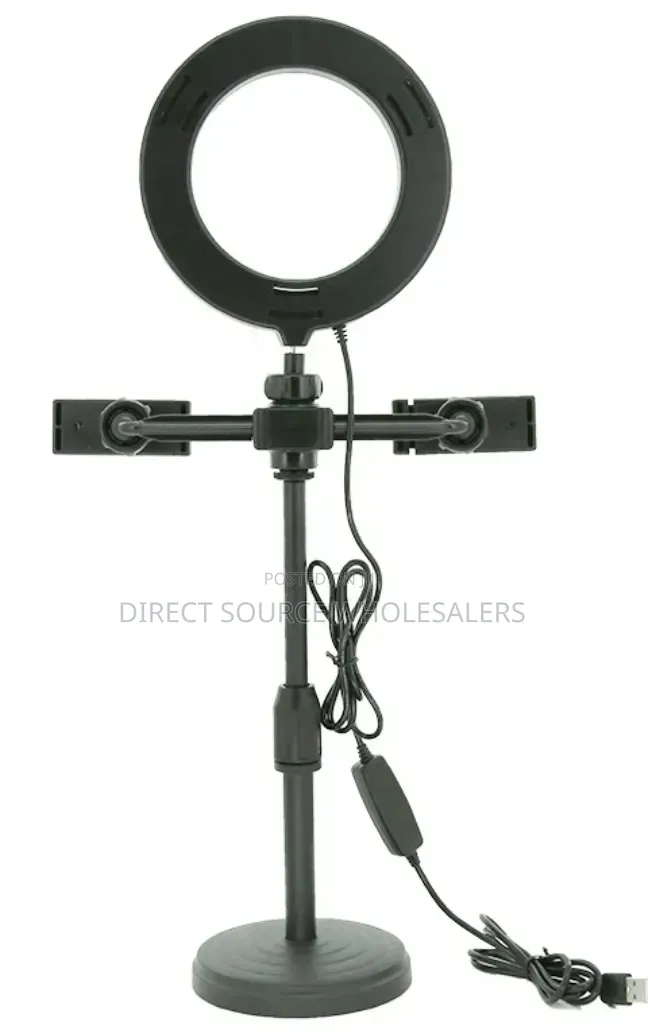 Desktop Ring Light With Dual Phone Holder Adjustable Tripod Stand