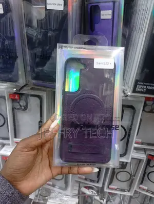 Purple Leather Magnetic Phone Case for a Samsung Galaxy S22+.