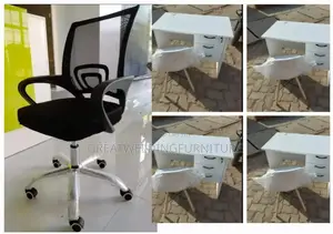 Adjustable Mesh Office Chair Paired With Eames Chair and Office Desk
