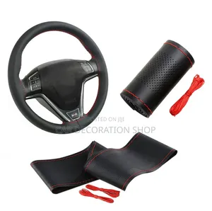 Perforated Leather Red Stitching Interior Styling Hand Sewing Steering