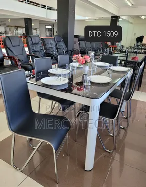 Executive 6-Seater Marble Glass Top Dining Table Set