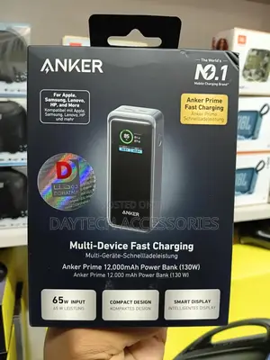 Anker Prime 12,000mah Power Bank (130w, 2-port, Smart Display)
