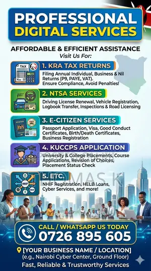 Kra Tax Returns, Ntsa Services, E-citizen, Kuccps Application Etc