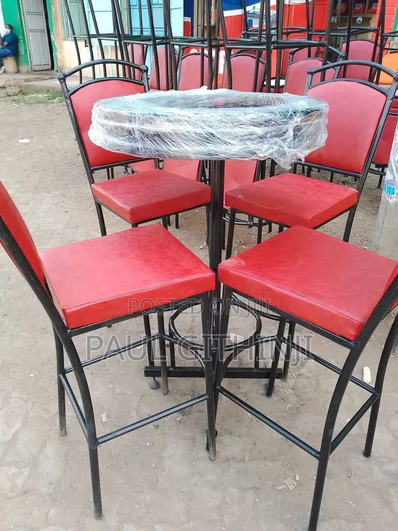 Red High Ball Chairs Set