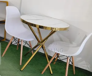 Goldish Stand Round Table and Dining Chairs