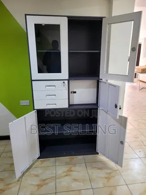 Half Glass Metallic Office Cabinet With Safe