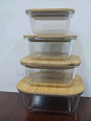 4pc Heavy Glass Food Storage Containers With Air Tight Bamboo Lid