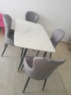 Triangular Marble -Top Dinning Table With Scallops -Back Chairs