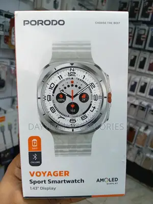 Porodo Voyager Sport Smartwatch With a 1.43" Amoled Display in Silver.