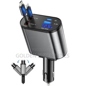 Fast Charging Car Plug With Built-in Cables Digital Voltage Monitor