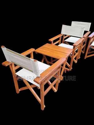 Mahogany Foldable Camp Chairs and Center Foldable Table for Sale