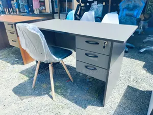 Grey Office Desk With 3 Lockable Drawers