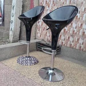 Pair of Modern Black Glossy Tulip Bar Stools