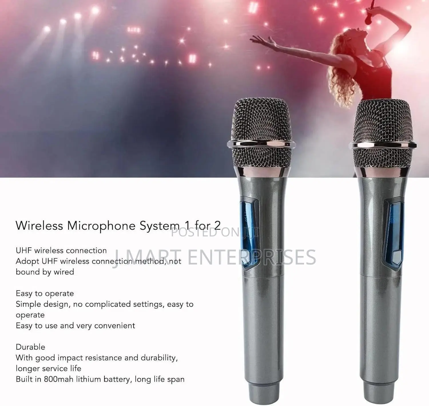 Professional Wireless Microphone Dual Uhf Cordless Dynamic Mic