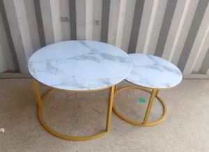 2-Piece Nesting Coffee Table With Smooth Round Marble -Top