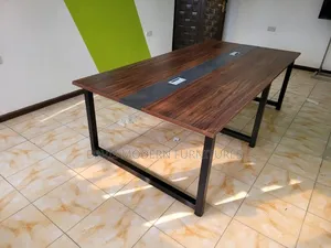 Industrial Conference Table With Wood-Grain Top