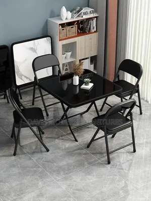 Modern Dining Folding Set With Black Tempered Glass Table Top