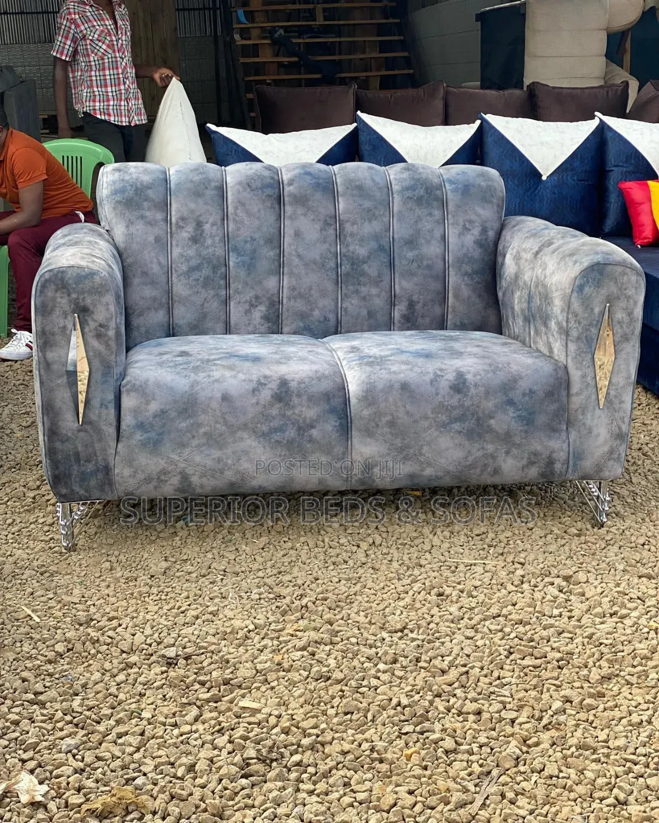 Grey Ribbed Arm Sofa 2 Seater
