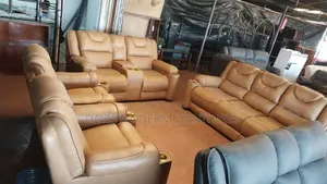 7-Seater Tan Faux Leather Recliner Sofa