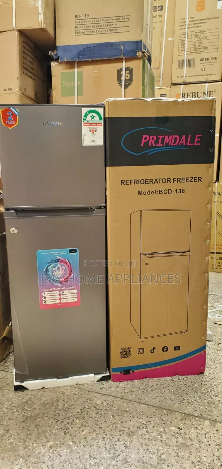 Primdale 138 Litres Double Door Refrigerator Fridge -Silver