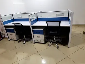 White and Blue Panel Desk Workstation