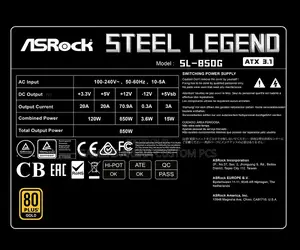 Asrock Sl-850g 850 Watt 80 Plus Gold Atx 3 Fully Modular Power Supply