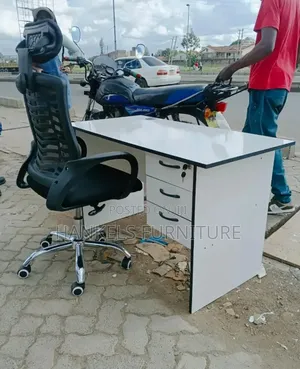 1.2m White Study Desk and Headrest Office Chair