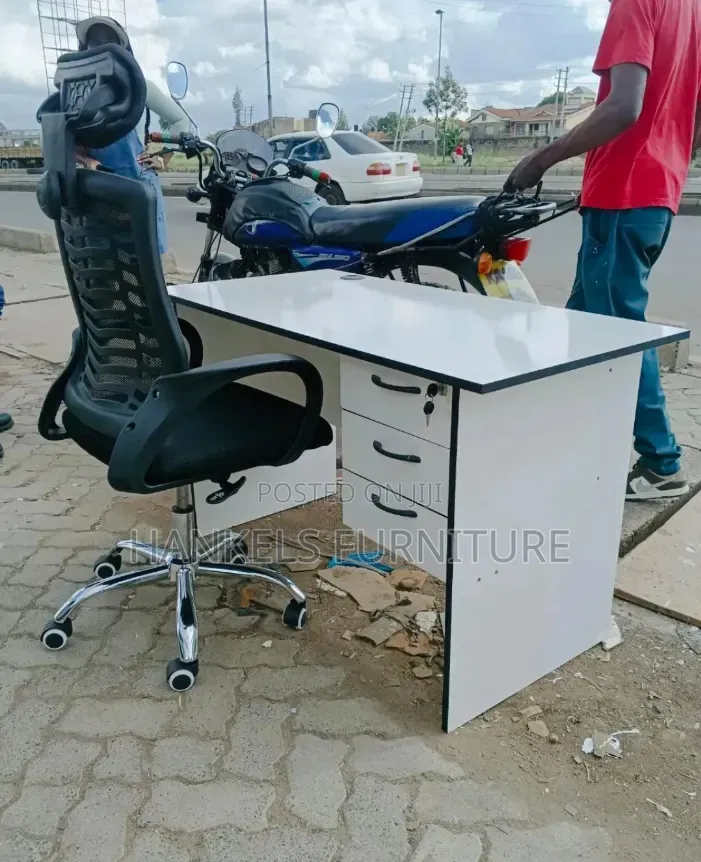 1.2m White Study Desk and Headrest Office Chair