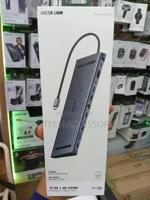 This Is a Green Lion 12 in 1 Usb-C Hub Adapter in Gray.