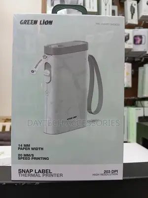 This Is A Green Lion Snap Label Thermal Printer In White.