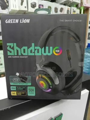 These Are Green Lion Shadow Anc Gaming Headsets in Black.