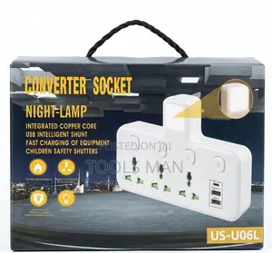3-Way Universal Converter Socket.Usb-c, Fast Charge Night Lamp Ext