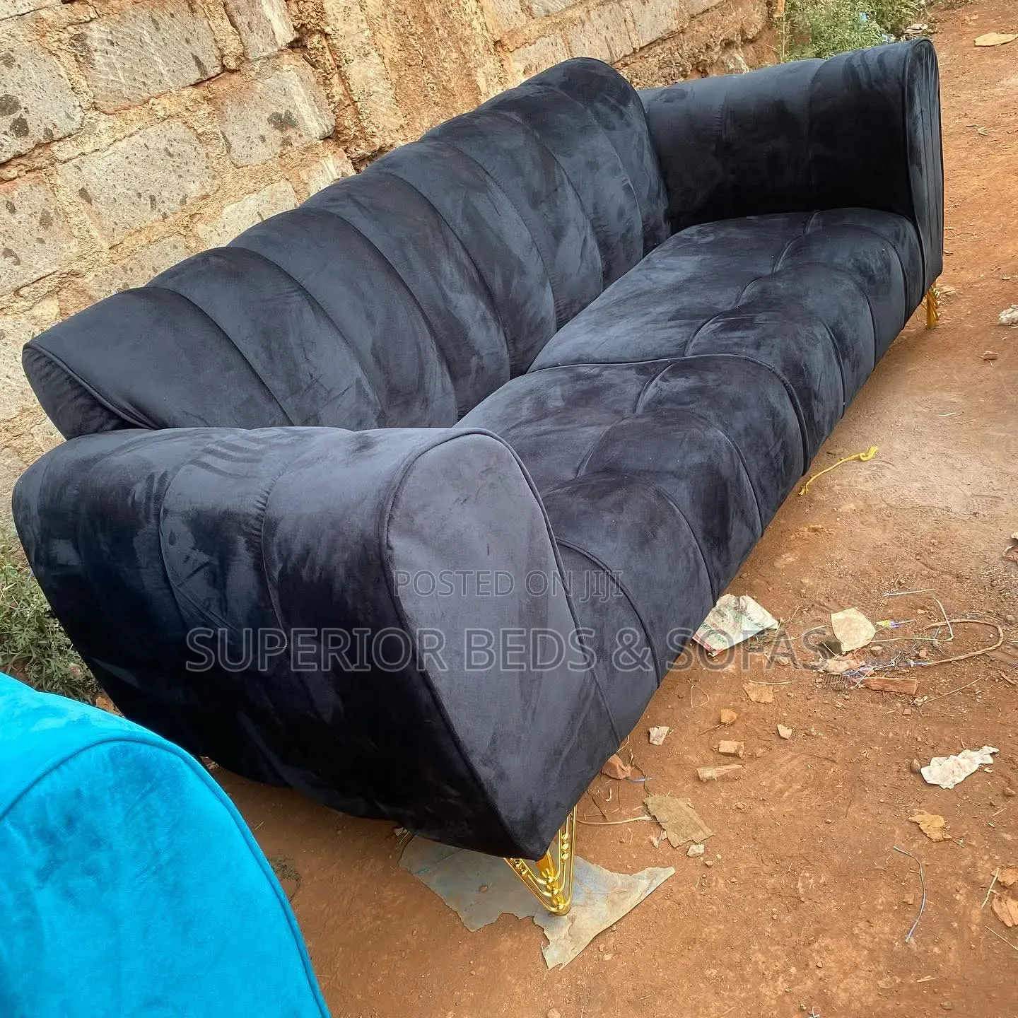3 Seater Black Velvet Sofa